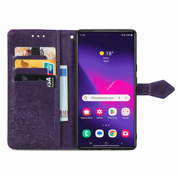For Samsung Galaxy S25 Ultra 5G Mandala Flower Embossed Leather Phone Case(Purple)