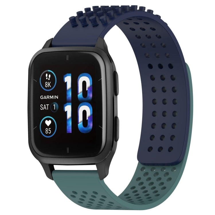 For Garmin Forerunner Sq2 Music 20mm Holes Breathable 3D Dots Silicone Watch Band(Midnight Blue+Olive Green) - free shipping - PMC TechLife - Order now!