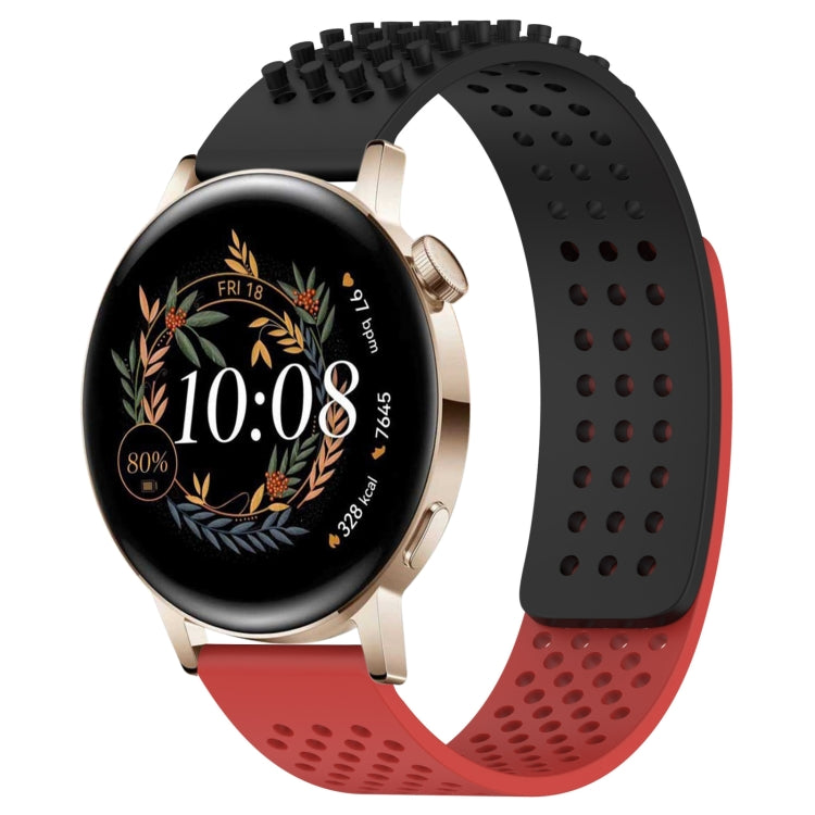 For Huawei Watch GT3 42mm 20mm Holes Breathable 3D Dots Silicone Watch Band(Black+Red) - Watch Bands by PMC TechLife | Online Shopping South Africa | PMC TechLife