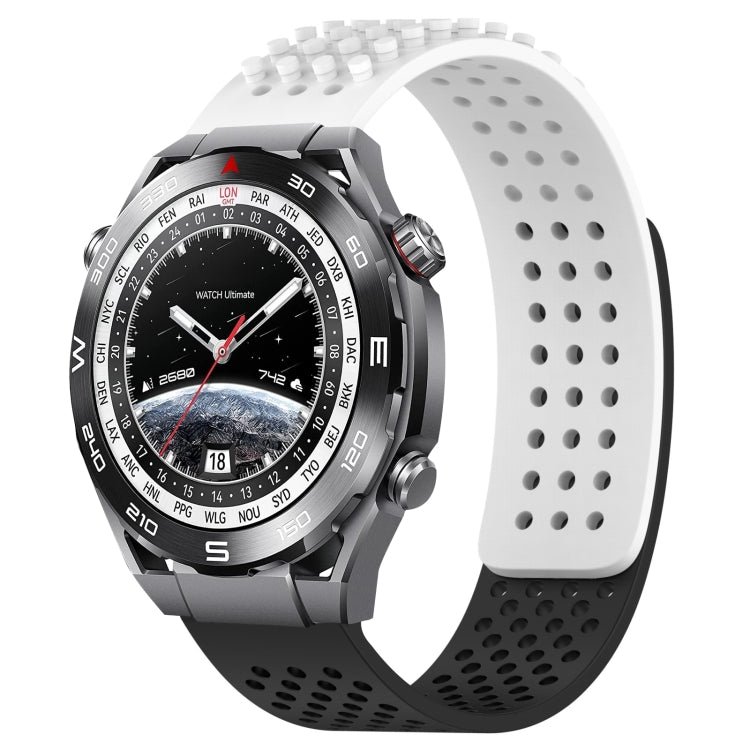For Huawei Watch Ultimate 22mm Holes Breathable 3D Dots Silicone Watch Band(White+Black) - Watch Bands by PMC TechLife | Online Shopping South Africa | PMC TechLife