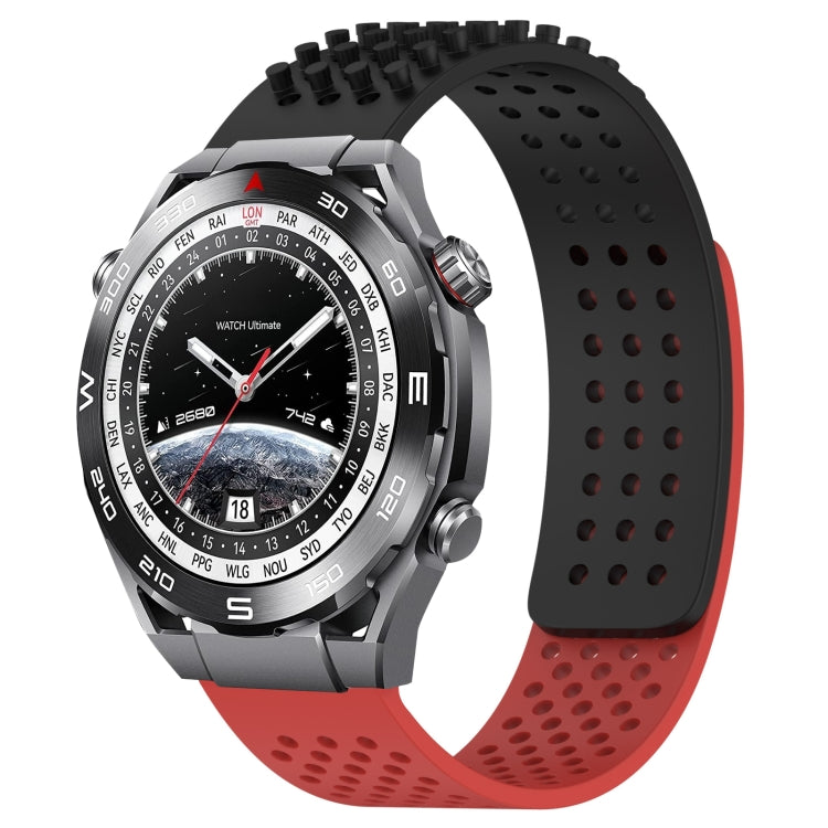 For Huawei Watch Ultimate 22mm Holes Breathable 3D Dots Silicone Watch Band(Black+Red) - free shipping - PMC TechLife - Order now!