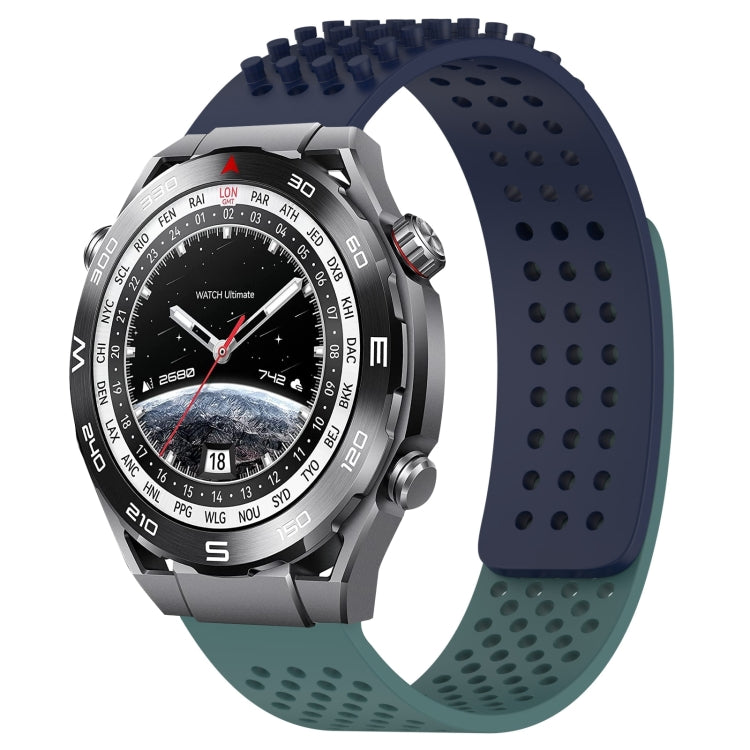 For Huawei Watch Ultimate 22mm Holes Breathable 3D Dots Silicone Watch Band(Midnight Blue+Olive Green) - Watch Bands by PMC TechLife | Online Shopping South Africa | PMC TechLife