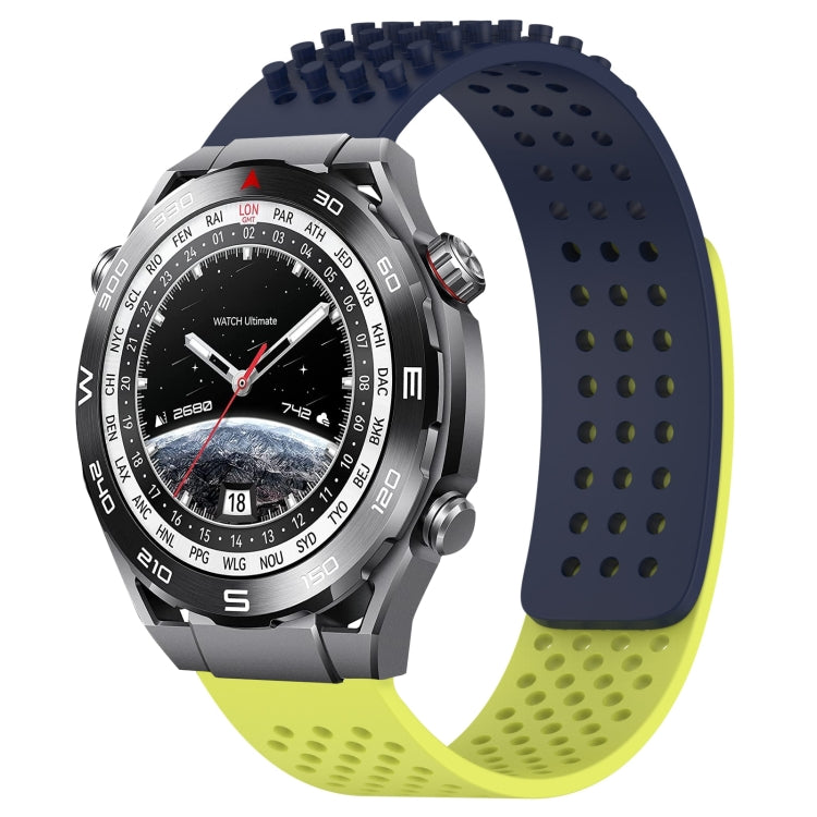 For Huawei Watch Ultimate 22mm Holes Breathable 3D Dots Silicone Watch Band(Midnight Blue+Lime Green) - Watch Bands by PMC TechLife | Online Shopping South Africa | PMC TechLife