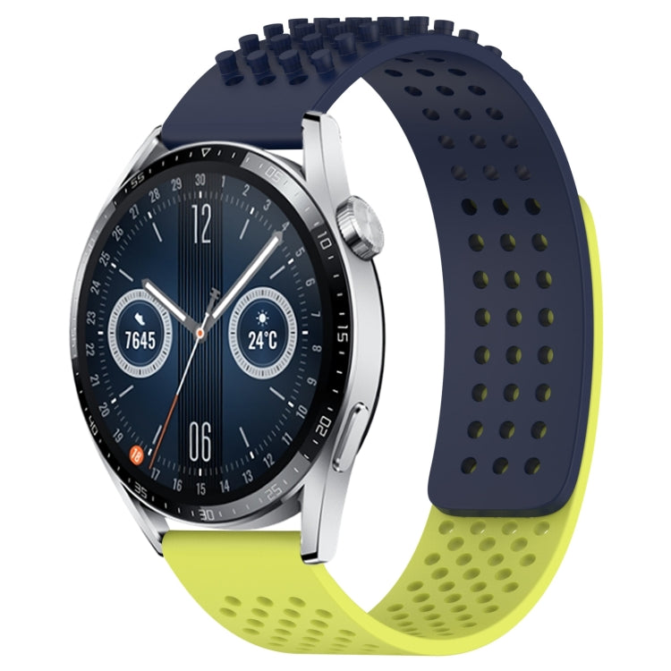 For Huawei Watch GT3 46mm 22mm Holes Breathable 3D Dots Silicone Watch Band(Midnight Blue+Lime Green) - Watch Bands by PMC TechLife | Online Shopping South Africa | PMC TechLife