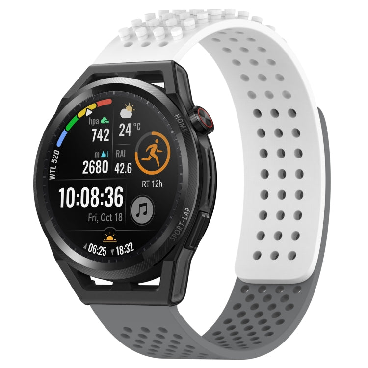 For Huawei Watch GT Runner 22mm Holes Breathable 3D Dots Silicone Watch Band(White+Grey) - free shipping - PMC TechLife - Order now!