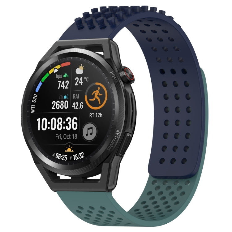 For Huawei Watch GT Runner 22mm Holes Breathable 3D Dots Silicone Watch Band(Midnight Blue+Olive Green) - Watch Bands by PMC TechLife | Online Shopping South Africa | PMC TechLife