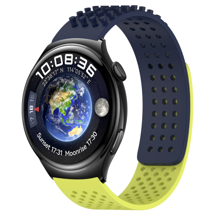 For Huawei Watch 4 22mm Holes Breathable 3D Dots Silicone Watch Band(Midnight Blue+Lime Green) - Watch Bands by PMC TechLife | Online Shopping South Africa | PMC TechLife