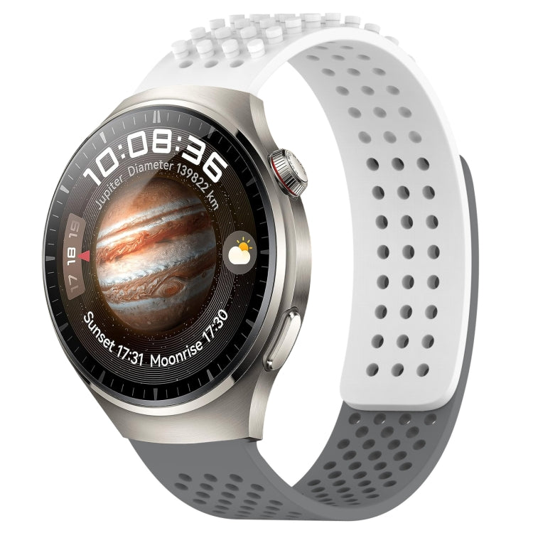 For Huawei Watch 4 Pro 22mm Holes Breathable 3D Dots Silicone Watch Band(White+Grey) - Watch Bands by PMC TechLife | Online Shopping South Africa | PMC TechLife