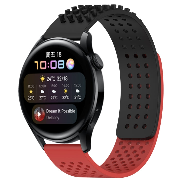 For Huawei Watch 3 22mm Holes Breathable 3D Dots Silicone Watch Band(Black+Red) - Watch Bands by PMC TechLife | Online Shopping South Africa | PMC TechLife