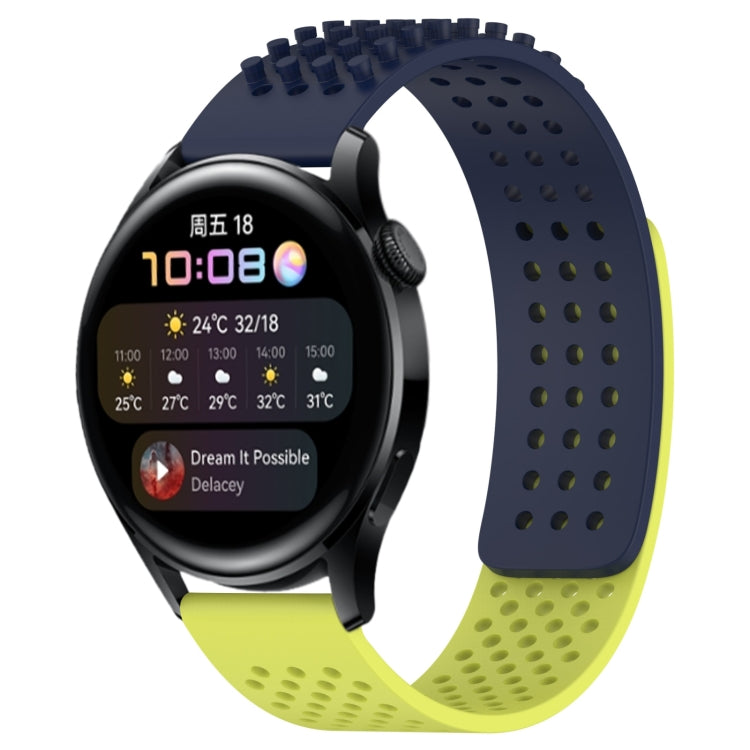 For Huawei Watch 3 22mm Holes Breathable 3D Dots Silicone Watch Band(Midnight Blue+Lime Green) - Watch Bands by PMC TechLife | Online Shopping South Africa | PMC TechLife