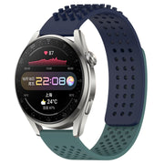 For Huawei Watch 3 Pro 22mm Holes Breathable 3D Dots Silicone Watch Band(Midnight Blue+Olive Green)