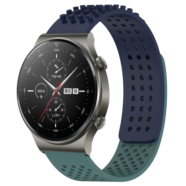 For Huawei GT2 Pro 22mm Holes Breathable 3D Dots Silicone Watch Band(Midnight Blue+Olive Green) - Watch Bands by PMC TechLife | Online Shopping South Africa | PMC TechLife