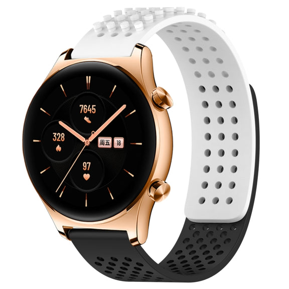 For Honor Watch GS 3 22mm Holes Breathable 3D Dots Silicone Watch Band(White+Black)