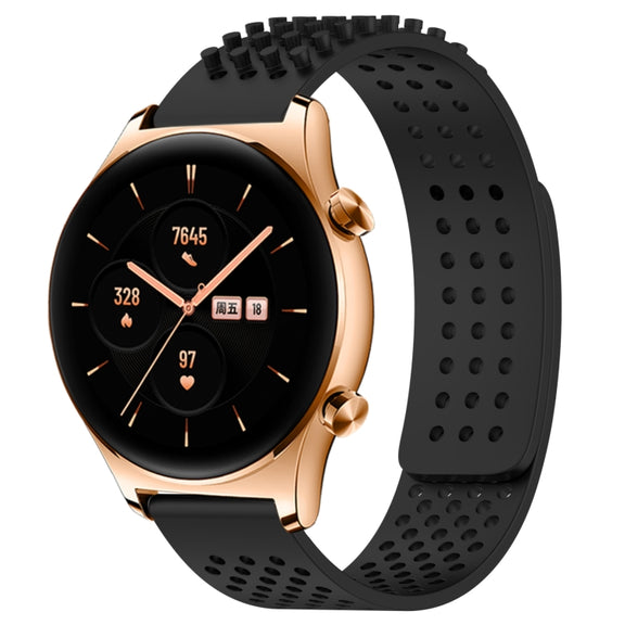 For Honor Watch GS 3 22mm Holes Breathable 3D Dots Silicone Watch Band(Black)