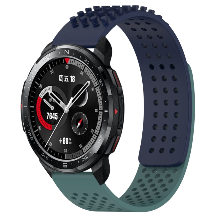 For Honor Watch GS Pro 22mm Holes Breathable 3D Dots Silicone Watch Band(Midnight Blue+Olive Green) - free shipping - PMC TechLife - Order now!
