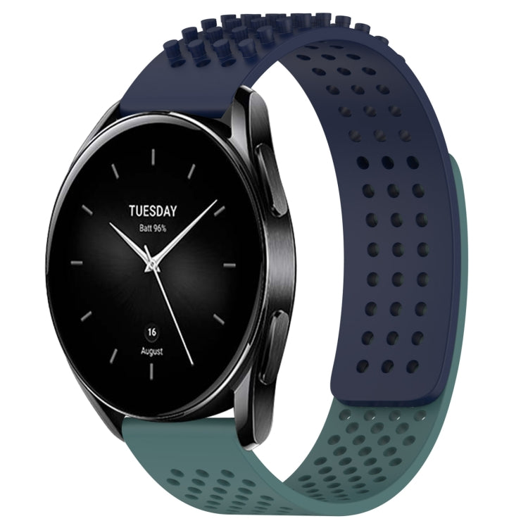 For Xiaomi Watch S2 42mm 22mm Holes Breathable 3D Dots Silicone Watch Band(Midnight Blue+Olive Green) - Watch Bands by PMC TechLife | Online Shopping South Africa | PMC TechLife