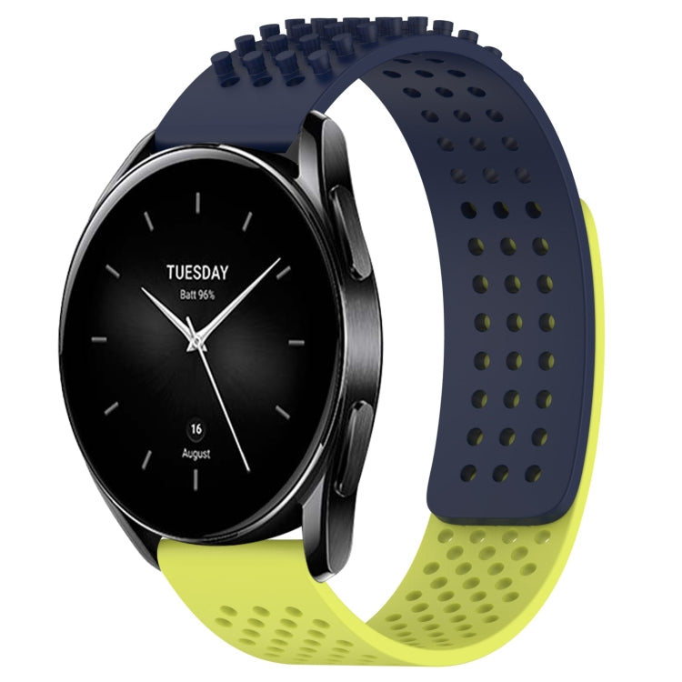 For Xiaomi Watch S2 42mm 22mm Holes Breathable 3D Dots Silicone Watch Band(Midnight Blue+Lime Green) - Watch Bands by PMC TechLife | Online Shopping South Africa | PMC TechLife
