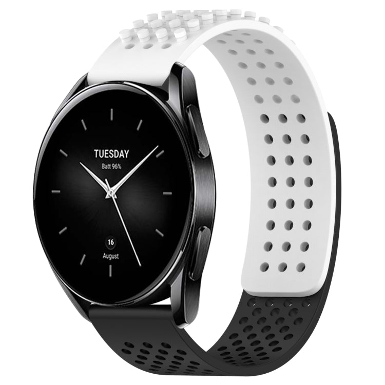 For Xiaomi Watch S2 46mm 22mm Holes Breathable 3D Dots Silicone Watch Band(White+Black) - Watch Bands by PMC TechLife | Online Shopping South Africa | PMC TechLife
