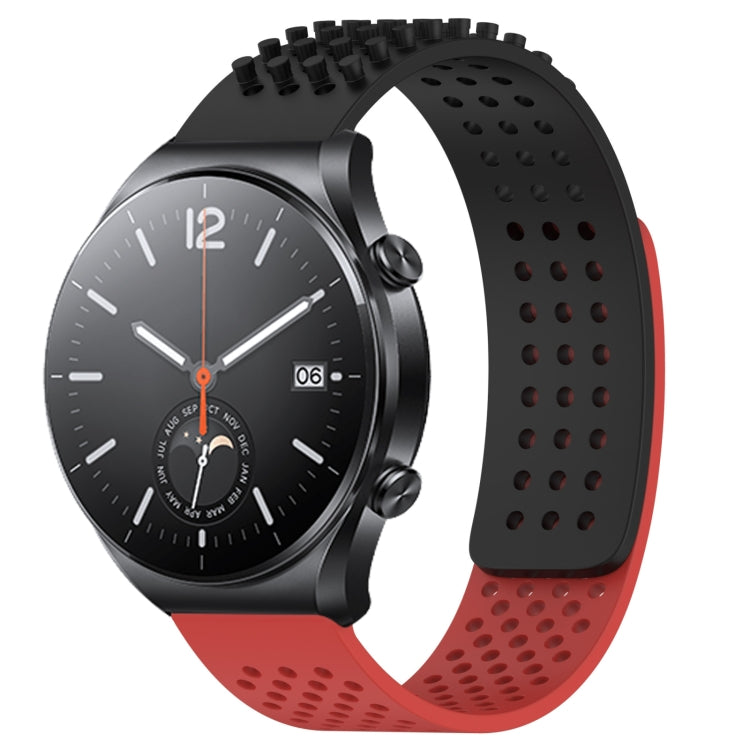 For Xiaomi MI Watch S1 22mm Holes Breathable 3D Dots Silicone Watch Band(Black+Red) - Watch Bands by PMC TechLife | Online Shopping South Africa | PMC TechLife