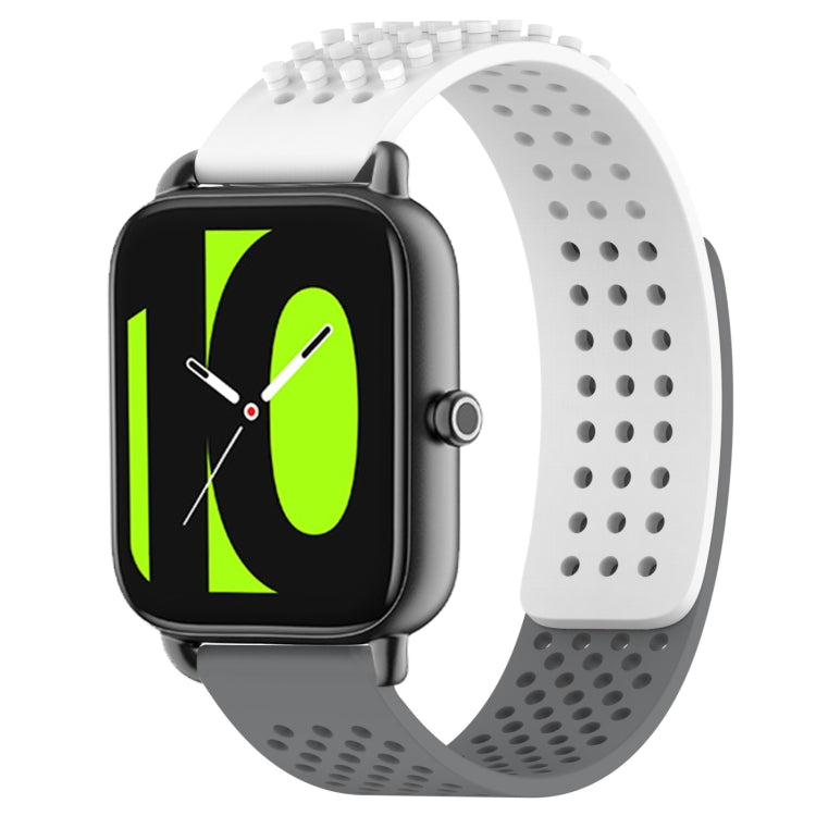 For Xiaomi Haylou RS4 LS12 22mm Holes Breathable 3D Dots Silicone Watch Band(White+Grey) - Watch Bands by PMC TechLife | Online Shopping South Africa | PMC TechLife