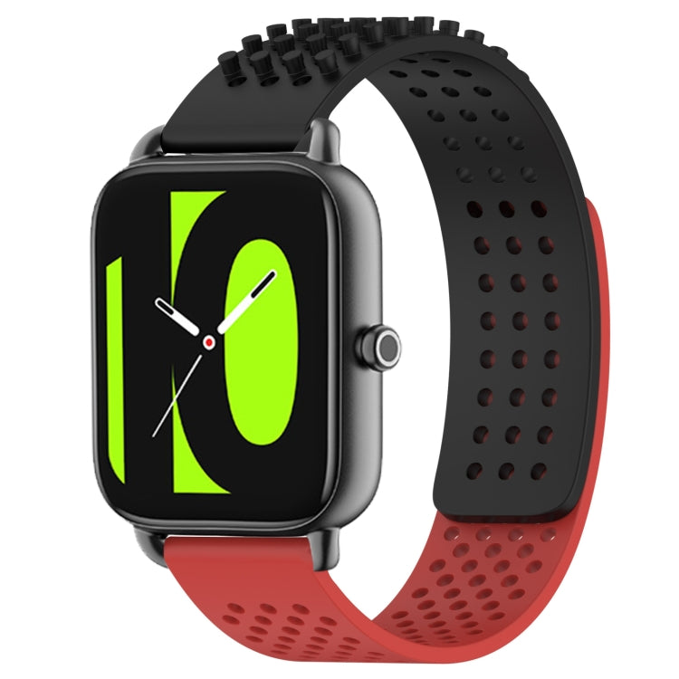 For Xiaomi Haylou RS4 LS12 22mm Holes Breathable 3D Dots Silicone Watch Band(Black+Red) - Watch Bands by PMC TechLife | Online Shopping South Africa | PMC TechLife