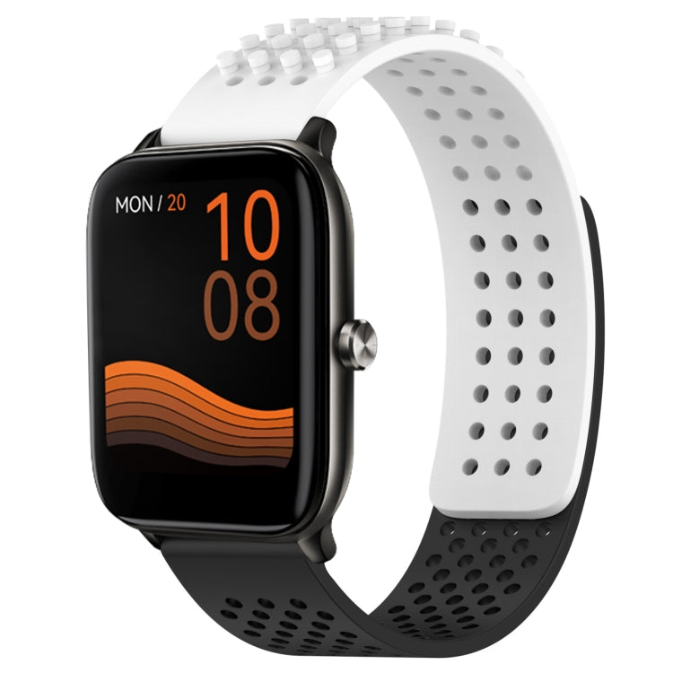For Xiaomi Haylou GST LS09B 22mm Holes Breathable 3D Dots Silicone Watch Band(White+Black) - Watch Bands by PMC TechLife | Online Shopping South Africa | PMC TechLife