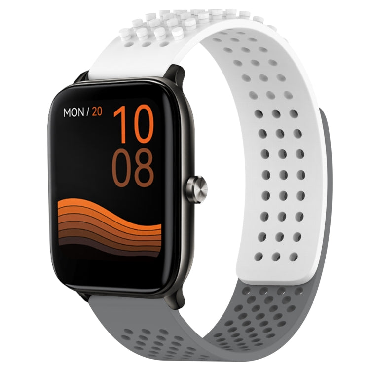 For Xiaomi Haylou GST LS09B 22mm Holes Breathable 3D Dots Silicone Watch Band(White+Grey) - Watch Bands by PMC TechLife | Online Shopping South Africa | PMC TechLife