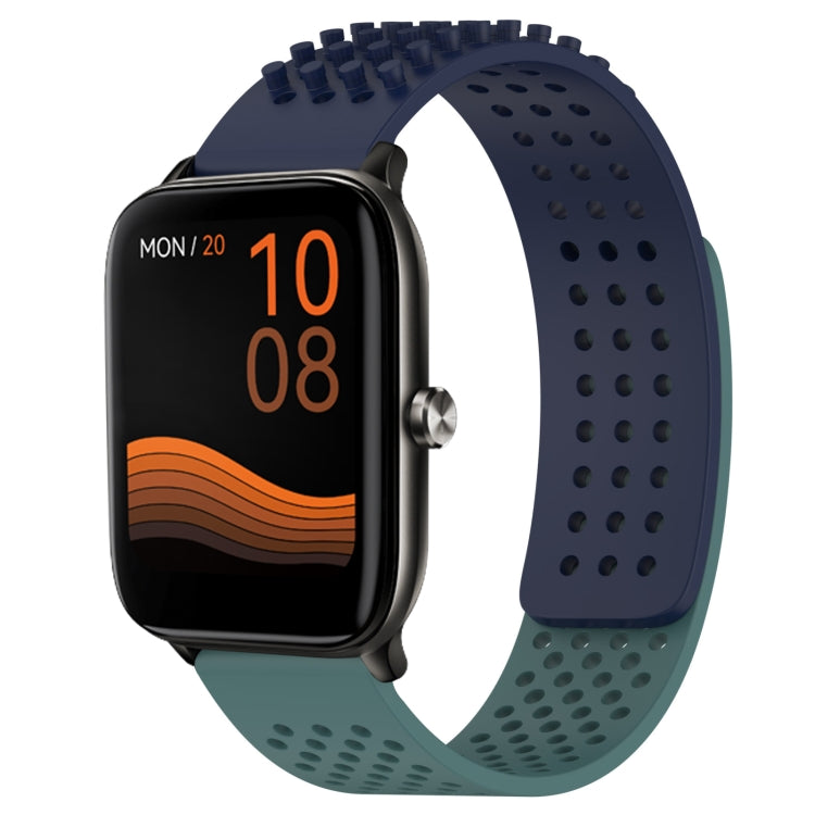 For Xiaomi Haylou GST LS09B 22mm Holes Breathable 3D Dots Silicone Watch Band(Midnight Blue+Olive Green) - Watch Bands by PMC TechLife | Online Shopping South Africa | PMC TechLife