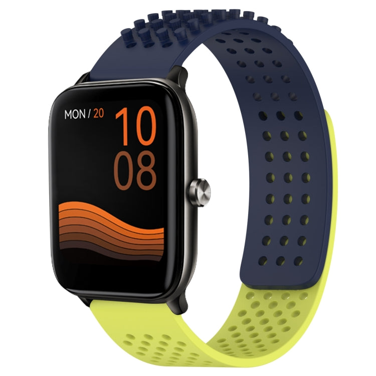 For Xiaomi Haylou GST LS09B 22mm Holes Breathable 3D Dots Silicone Watch Band(Midnight Blue+Lime Green) - Watch Bands by PMC TechLife | Online Shopping South Africa | PMC TechLife