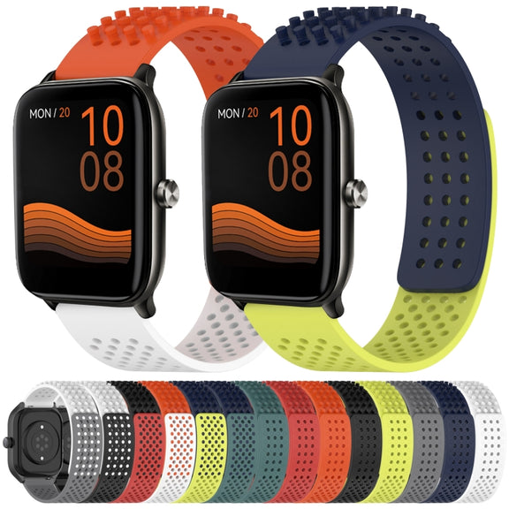 For Xiaomi Haylou RT2 LS10 22mm Holes Breathable 3D Dots Silicone Watch Band(White+Grey)