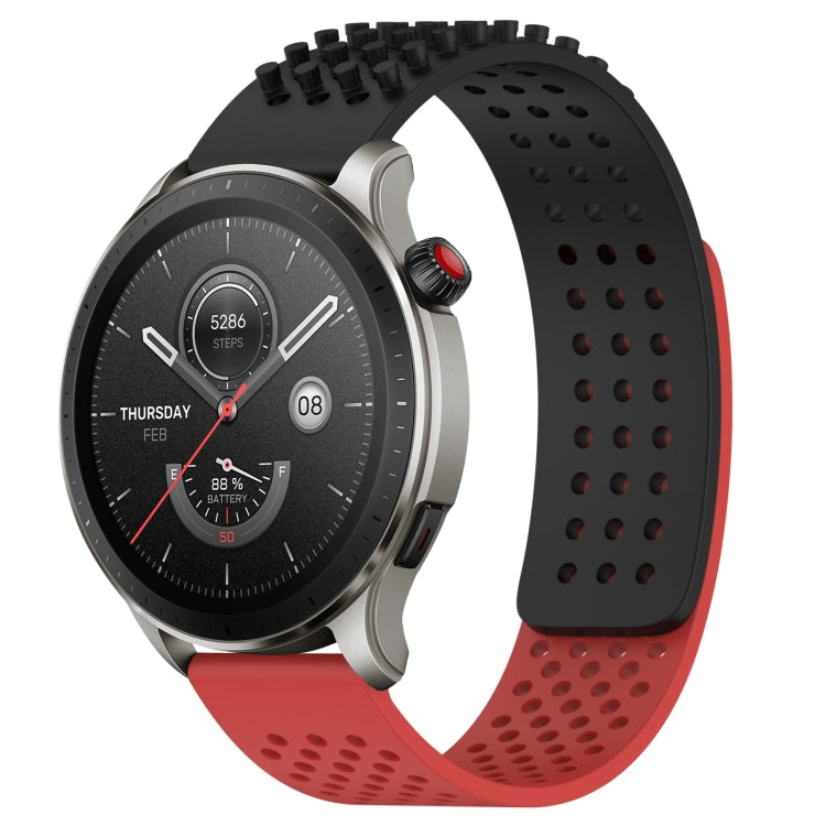 For Amazfit GTR 4 22mm Holes Breathable 3D Dots Silicone Watch Band(Black+Red) - Watch Bands by PMC TechLife | Online Shopping South Africa | PMC TechLife