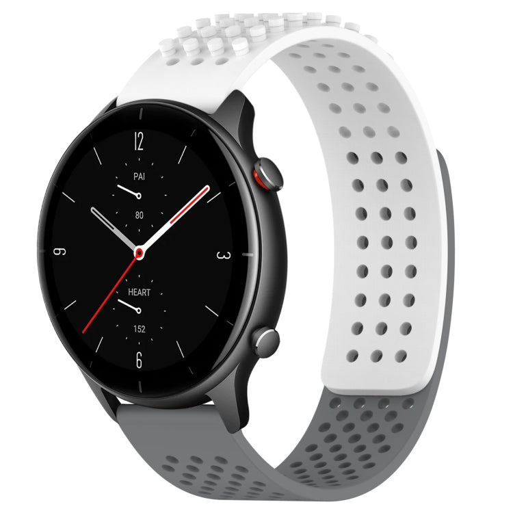For Amazfit GTR 2e 22mm Holes Breathable 3D Dots Silicone Watch Band(White+Grey) - Watch Bands by PMC TechLife | Online Shopping South Africa | PMC TechLife