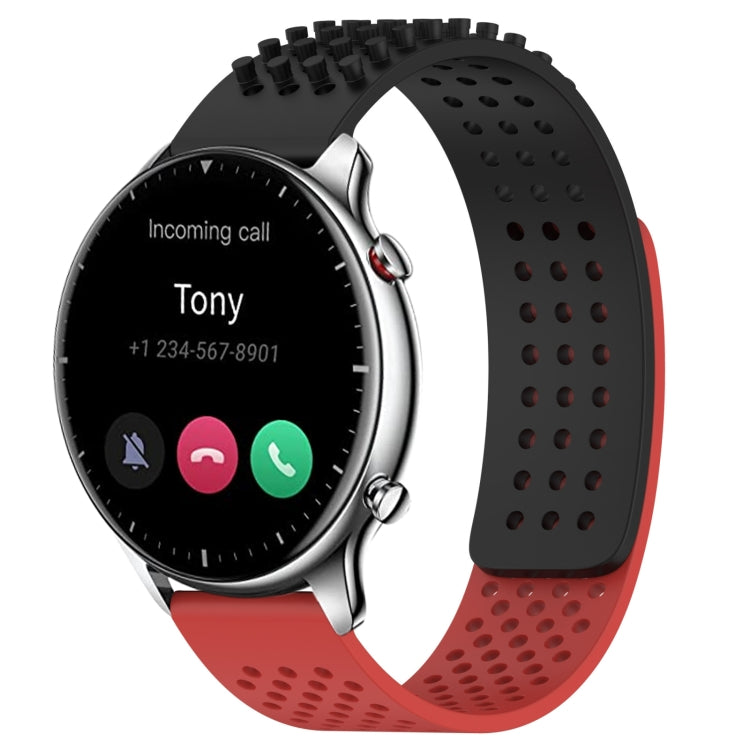 For Amazfit GTR 2 22mm Holes Breathable 3D Dots Silicone Watch Band(Black+Red) - free shipping - PMC TechLife - Order now!