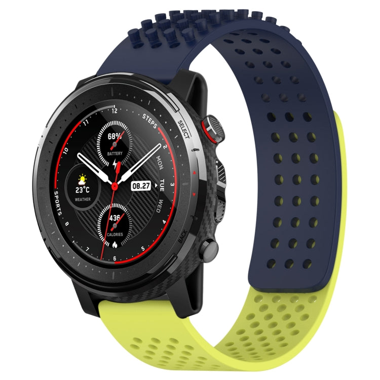 For Amazfit 3 22mm Holes Breathable 3D Dots Silicone Watch Band(Midnight Blue+ Lime Green) - Watch Bands by PMC TechLife | Online Shopping South Africa | PMC TechLife
