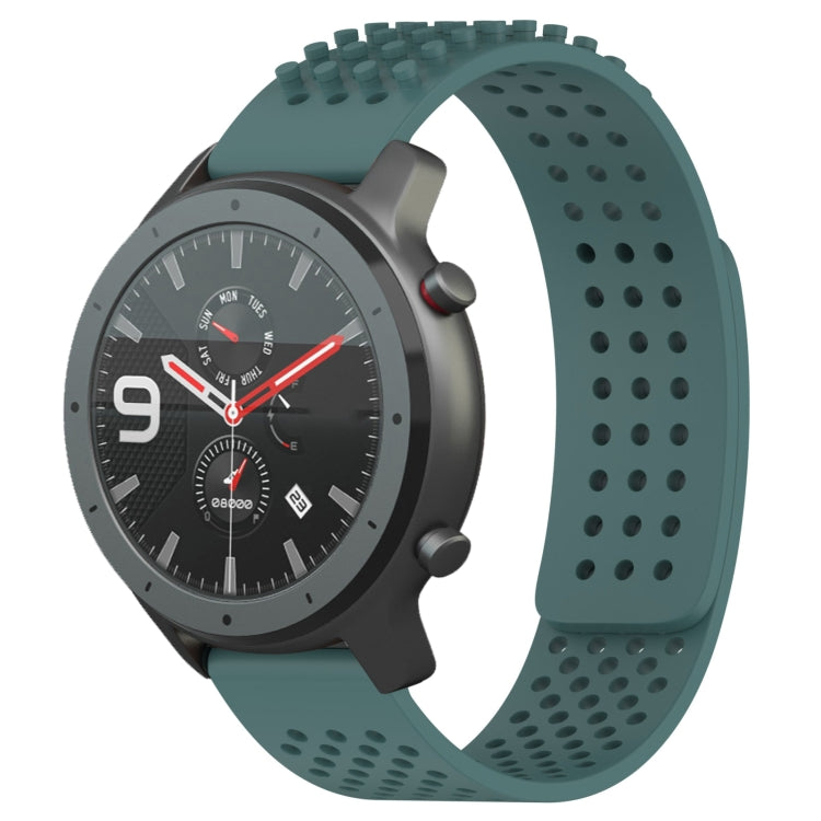 For Amazfit GTR 47mm 22mm Holes Breathable 3D Dots Silicone Watch Band(Olive Green) - Watch Bands by PMC TechLife | Online Shopping South Africa | PMC TechLife