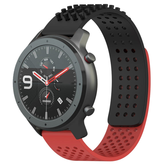 For Amazfit GTR 47mm 22mm Holes Breathable 3D Dots Silicone Watch Band(Black+Red)