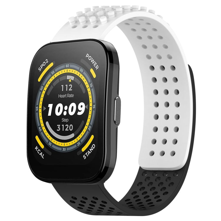 For Amazfit Bip 5 22mm Holes Breathable 3D Dots Silicone Watch Band(White+Black) - Watch Bands by PMC TechLife | Online Shopping South Africa | PMC TechLife