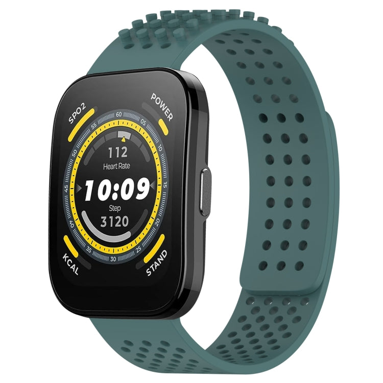 For Amazfit Bip 5 22mm Holes Breathable 3D Dots Silicone Watch Band(Olive Green) - Watch Bands by PMC TechLife | Online Shopping South Africa | PMC TechLife