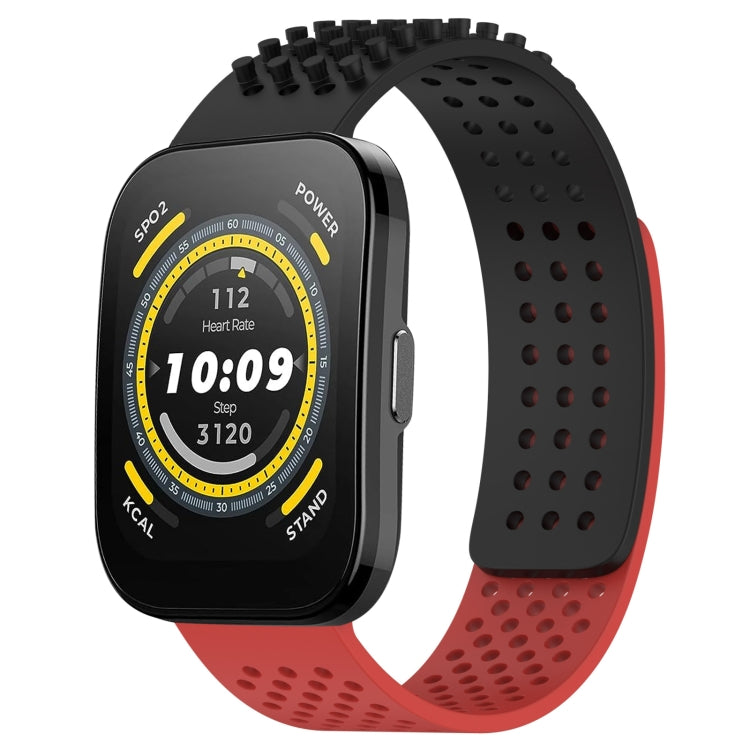 For Amazfit Bip 5 22mm Holes Breathable 3D Dots Silicone Watch Band(Black+Red) - free shipping - PMC TechLife - Order now!