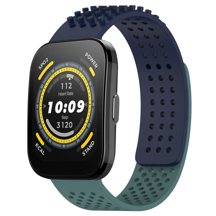 For Amazfit Bip 5 22mm Holes Breathable 3D Dots Silicone Watch Band(Midnight Blue+ Olive Green) - Watch Bands by PMC TechLife | Online Shopping South Africa | PMC TechLife