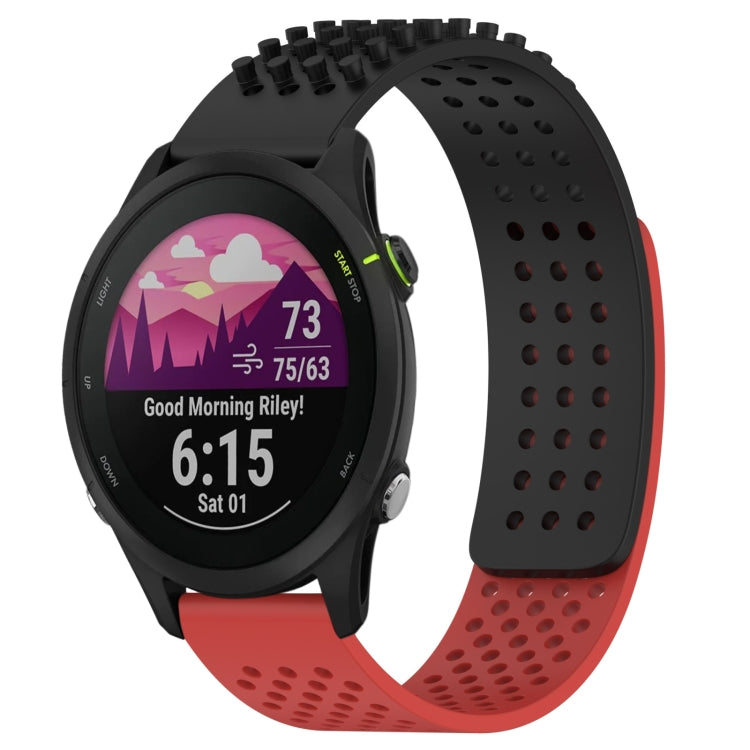For Garmin Forerunner 255 Music 22mm Holes Breathable 3D Dots Silicone Watch Band(Black+Red) - Watch Bands by PMC TechLife | Online Shopping South Africa | PMC TechLife