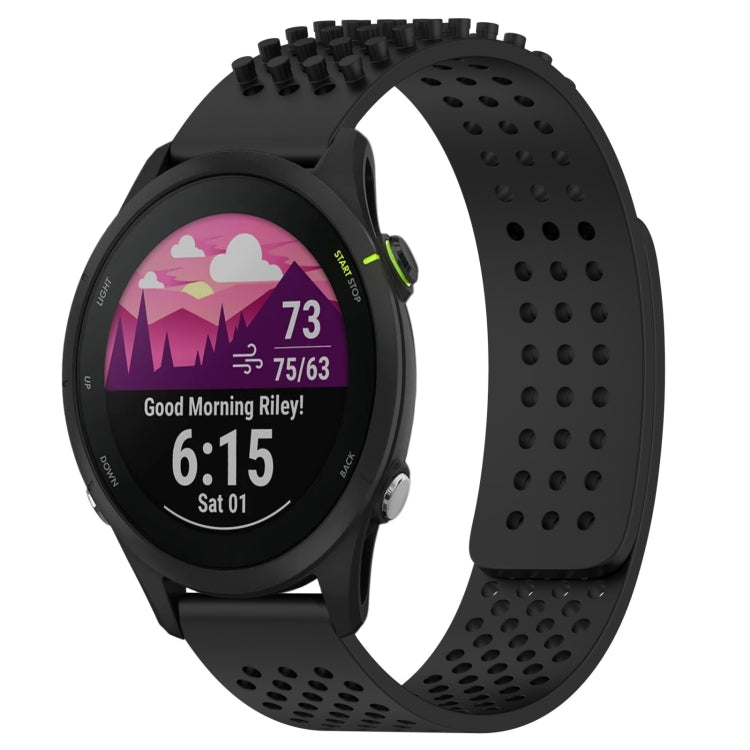 For Garmin Forerunner 255 Music 22mm Holes Breathable 3D Dots Silicone Watch Band(Black) - Watch Bands by PMC TechLife | Online Shopping South Africa | PMC TechLife
