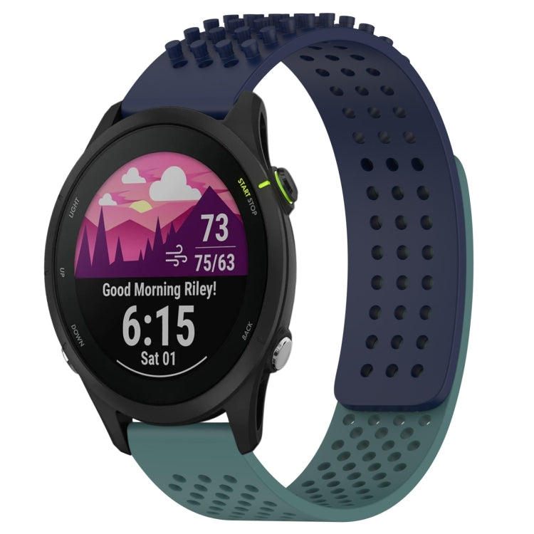 For Garmin Forerunner 255 Music 22mm Holes Breathable 3D Dots Silicone Watch Band(Midnight Blue+Olive Green) - Watch Bands by PMC TechLife | Online Shopping South Africa | PMC TechLife