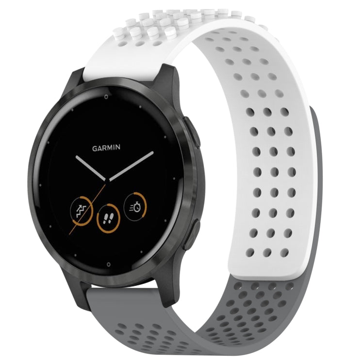 For Garmin Vivoactive 4 22mm Holes Breathable 3D Dots Silicone Watch Band(White+Grey) - Watch Bands by PMC TechLife | Online Shopping South Africa | PMC TechLife