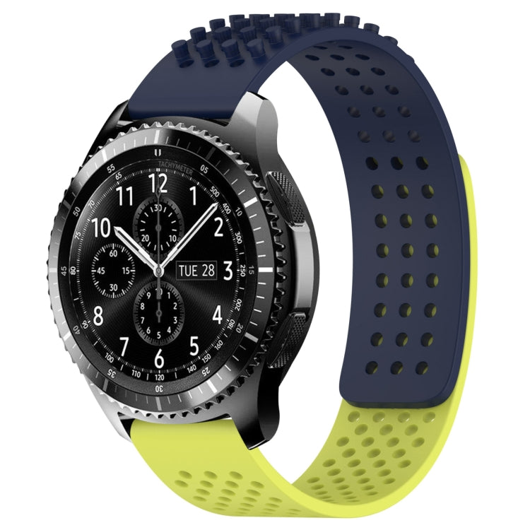 For Samsung Gear S3 Frontier 22mm Holes Breathable 3D Dots Silicone Watch Band(Midnight Blue+Lime Green) - Watch Bands by PMC TechLife | Online Shopping South Africa | PMC TechLife