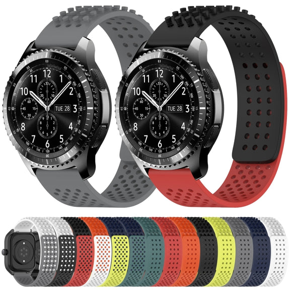 For Samsung Gear S3 Frontier 22mm Holes Breathable 3D Dots Silicone Watch Band(White+Black)