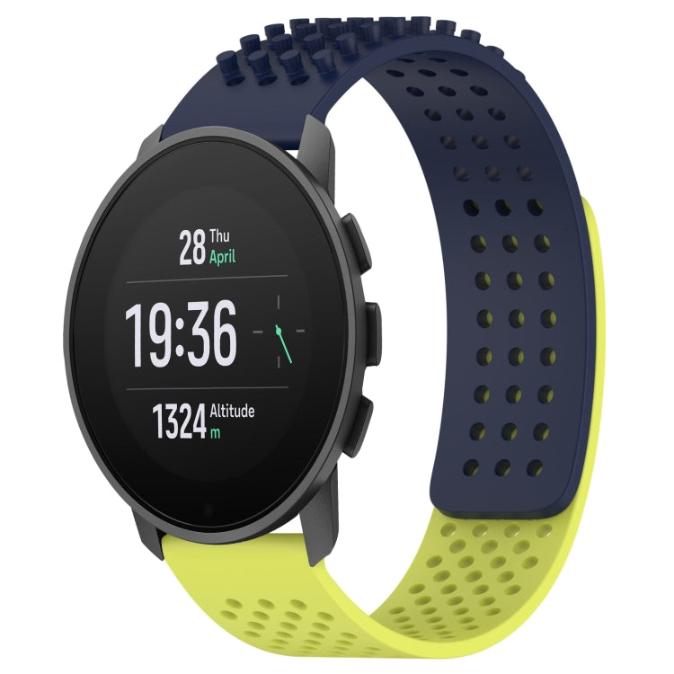For SUUNTO 9 Peak Pro 22mm Holes Breathable 3D Dots Silicone Watch Band(Midnight Blue+Lime Green) - free shipping - PMC TechLife - Order now!