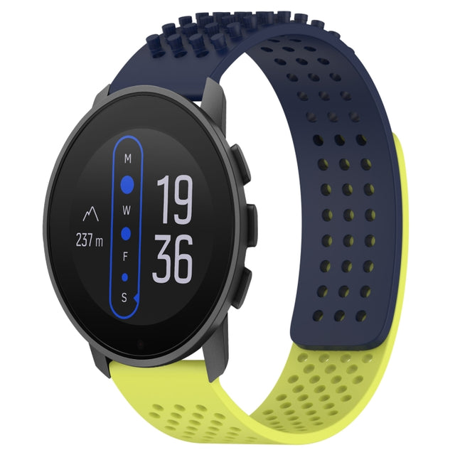 For  SUUNTO 9 Peak 22mm Holes Breathable 3D Dots Silicone Watch Band(Midnight Blue+Lime Green)