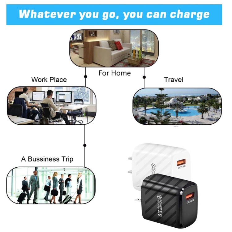 TE-005 QC3.0 18W USB Fast Charger with 1m 3A USB to 8 Pin Cable, US Plug(Black) - free shipping - PMC Jewellery - Order now!