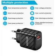 TE-005 QC3.0 18W USB Fast Charger with 1m 3A USB to 8 Pin Cable, EU Plug(White)